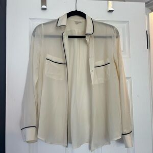 Club Monaco Silk Cream Collared Blouse with Navy Accents